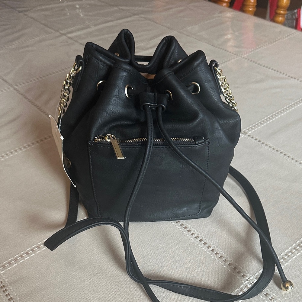 Signature Studio Black Bucket Backpack with Gold Accents